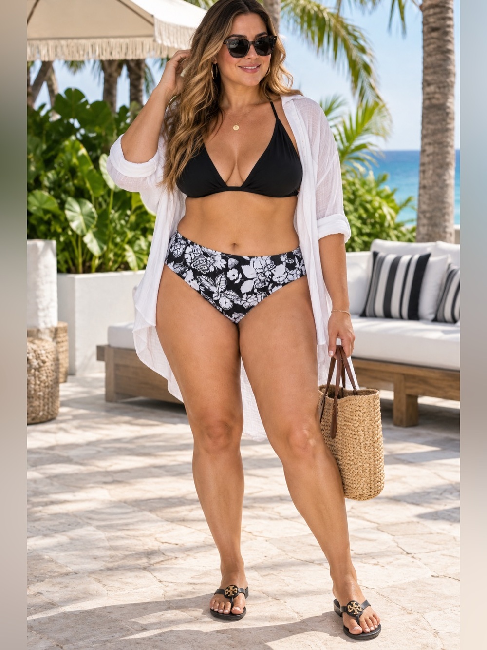Artesands Cantata Forte Curve Fit Floral Bikini Bottom Black White Size 20 NWT
